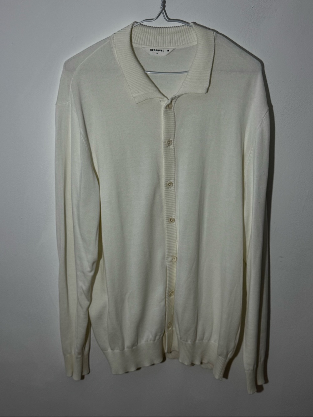 Reserved Men’s Cream Knit Button-Up Cardigan Size M 100% Cotton